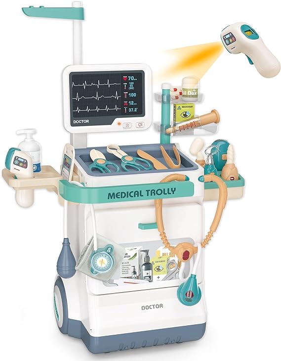 Kit médico de lujo para niños, juego de 26 piezas con estetoscopio de juego e instrumentos médicos