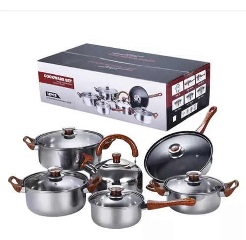 Juego De Ollas De Acero Inoxidable Engrosado 12 Piezas👨🍳🧑🍳