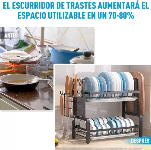 Escurridor Trastes Platos De 2 Niveles Acero Inoxidable