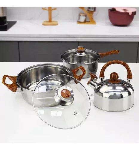 Juego De Ollas De Acero Inoxidable Engrosado 12 Piezas👨🍳🧑🍳