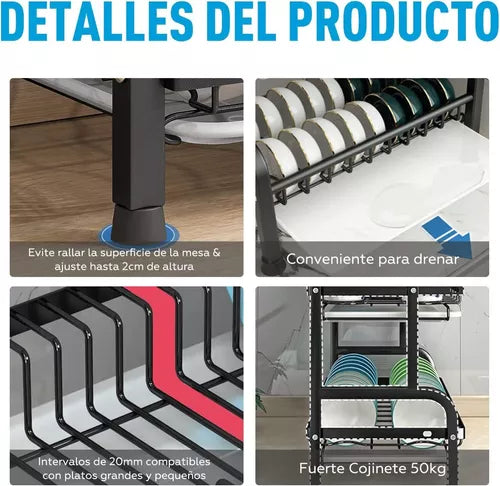 Escurridor Trastes Platos De 2 Niveles Acero Inoxidable