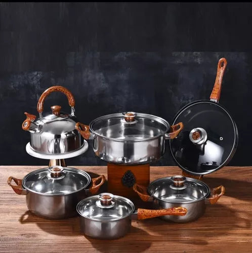 Juego De Ollas De Acero Inoxidable Engrosado 12 Piezas👨🍳🧑🍳
