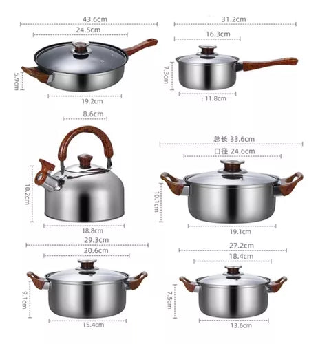 Juego De Ollas De Acero Inoxidable Engrosado 12 Piezas👨🍳🧑🍳