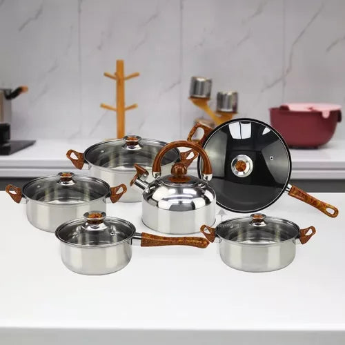 Juego De Ollas De Acero Inoxidable Engrosado 12 Piezas👨🍳🧑🍳