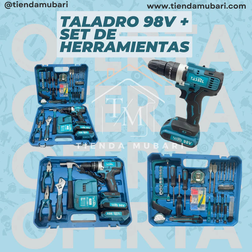 Taladro Inalámbrico 98v + Set de Herramientas 🧰🛠️ + Envío Gratis 🚛