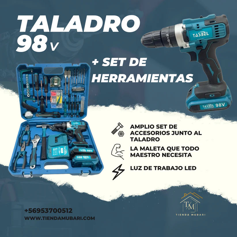 Taladro Inalámbrico 98v + Set de Herramientas 🧰🛠️ + Envío Gratis 🚛