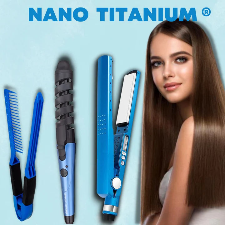 Combo plancha pro Nano Titanium + Rizador y Cepillo