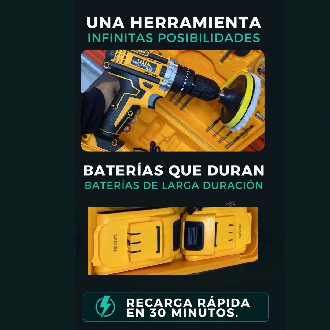 Taladro con Pulidora + Set Herramientas Tasbel
