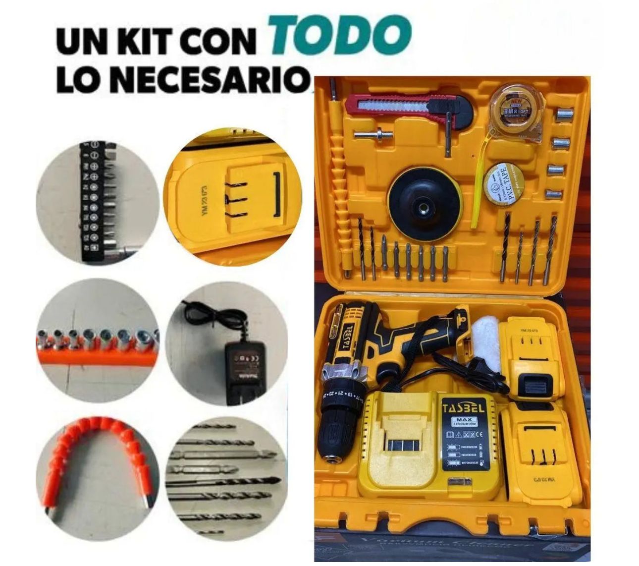 Taladro con Pulidora + Set Herramientas Tasbel