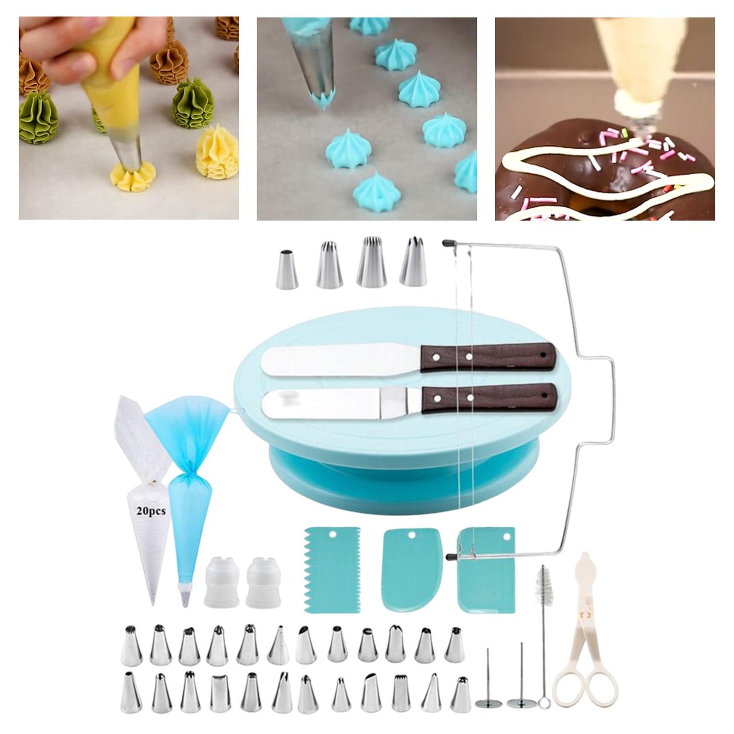 Kit Decoración Para Repostería Con Soporte Giratorio 66 Pcs.