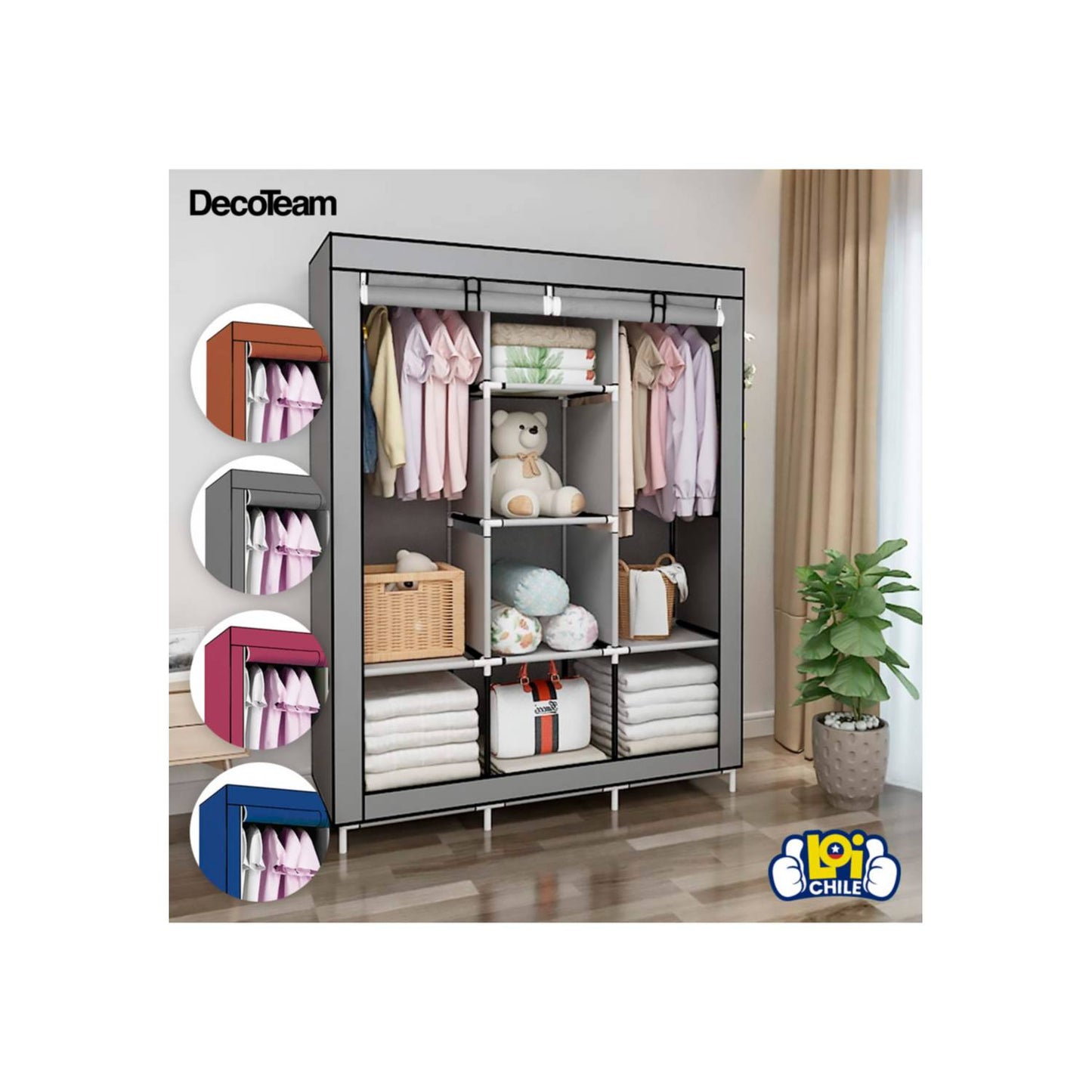 Closet Ropero de Tela Armable Decoteam con 8 Estantes.