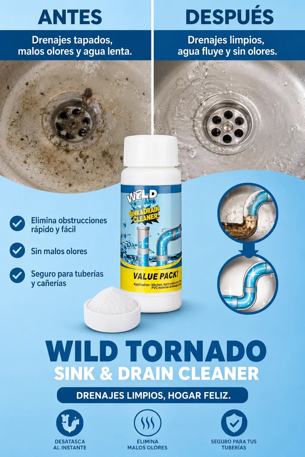 3x1 ¡Mega Promo! Súper Destapador de Cañerías Wild Tornado™ - Destapa absolutamente TODO