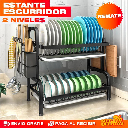 Escurridor Trastes Platos De 2 Niveles Acero Inoxidable