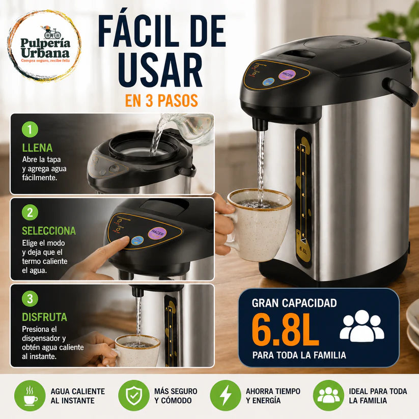 Hervidor De Agua Termo Electrico Agua Hervidor 6.8 Litros Color Gris.