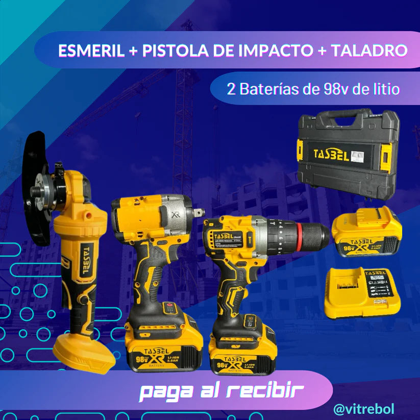 El Set Más Potente y duradero - Pistola de impacto, Taladro y Esmeril