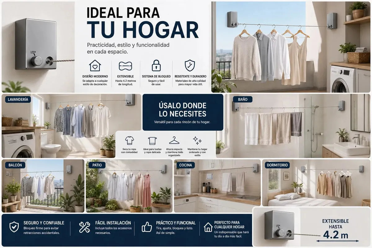 👕 Tendedero Retráctil de Pared — ¡Tendé la Ropa Sin Ocupar Espacio!