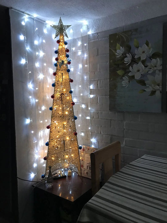 Árbol Pino Navidad 🎄Glitter Triangular Con Luces LED🎅