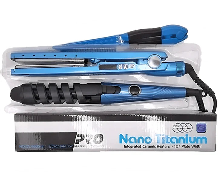 Combo plancha  pro Nano Titanium + Rizador y Cepillo