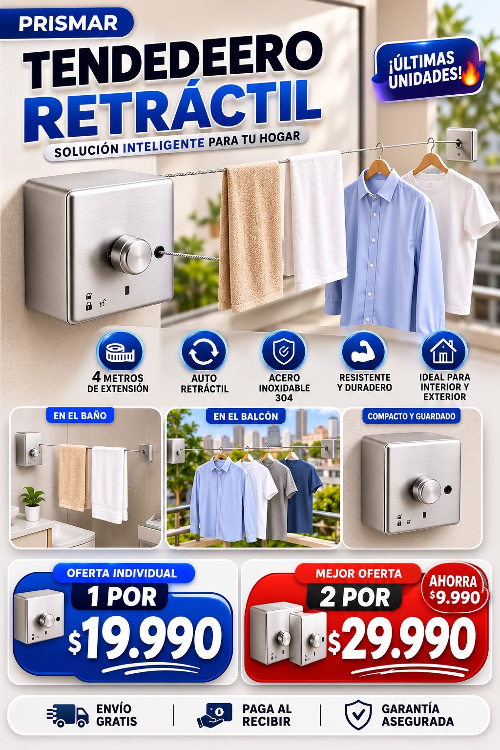 👕 Tendedero Retráctil de Pared — ¡Tendé la Ropa Sin Ocupar Espacio!