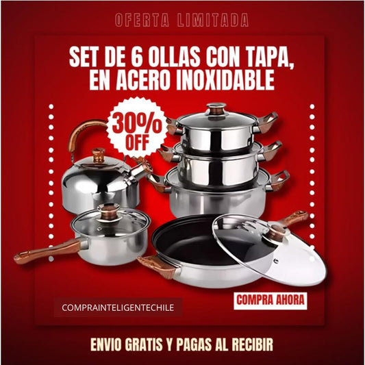 Juego De Ollas De Acero Inoxidable Engrosado 12 Piezas👨‍🍳🧑‍🍳