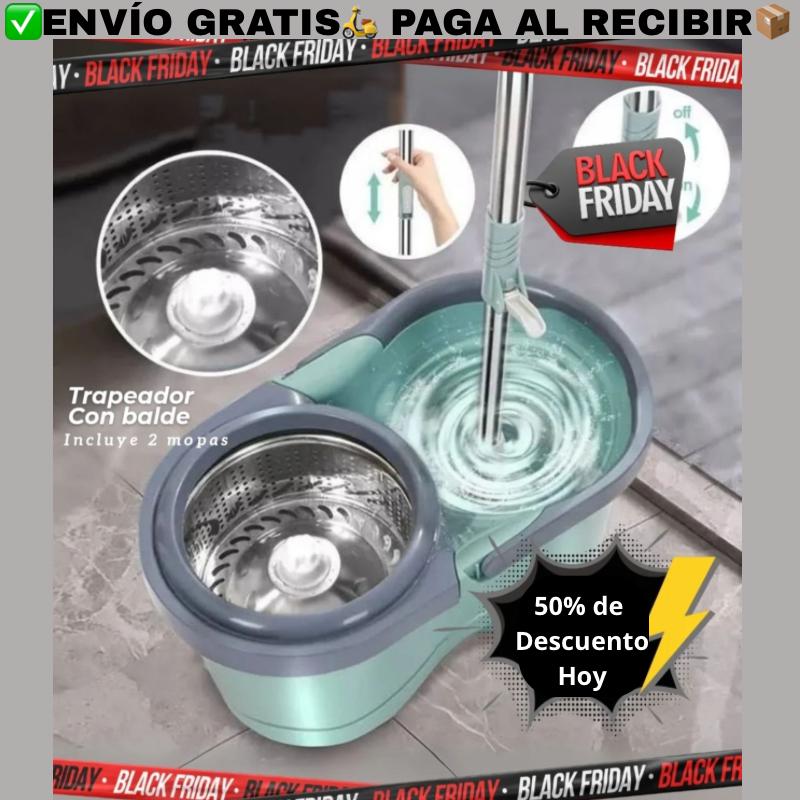 Mopa Giratoria Auto Exprimible🧹 + Balde 🪣 + Mopa de Repuesto 🎁