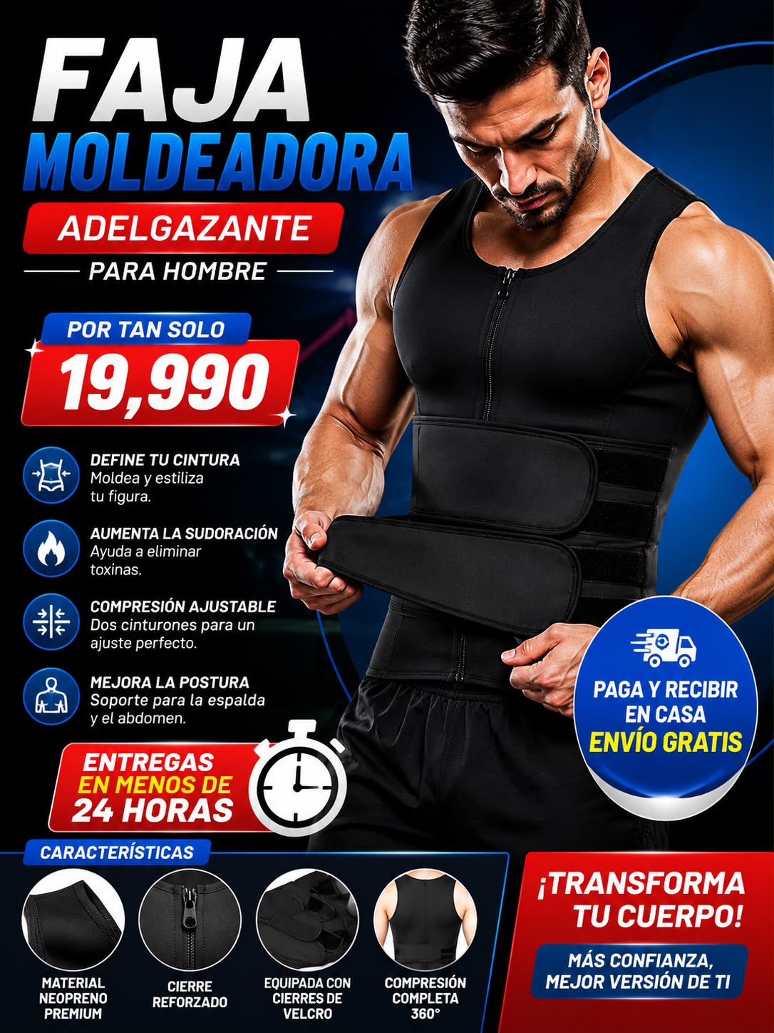 Faja Reductora Moldeador Hombre Barriga Fitness